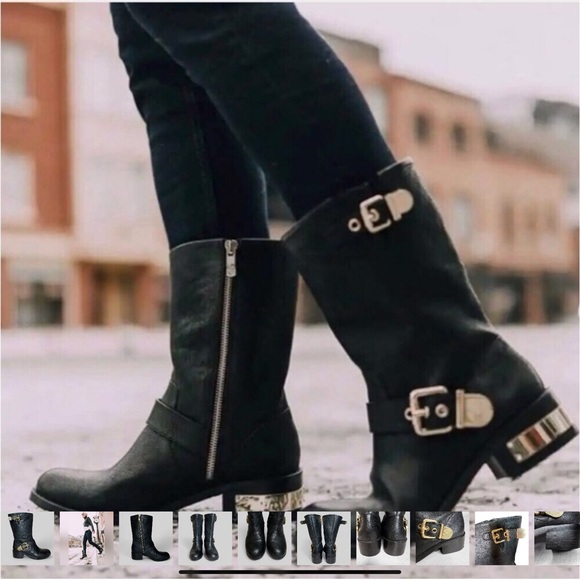 Vince Camuto Winchell Black Leather Women's Moto Boots Size 7.5 - Picture 16 of 16